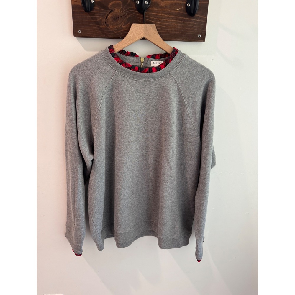 J.Crew Soft‎ Grey Holiday Plaid Ruffleneck Pullover Sweatshirt 2X H0273 NWT